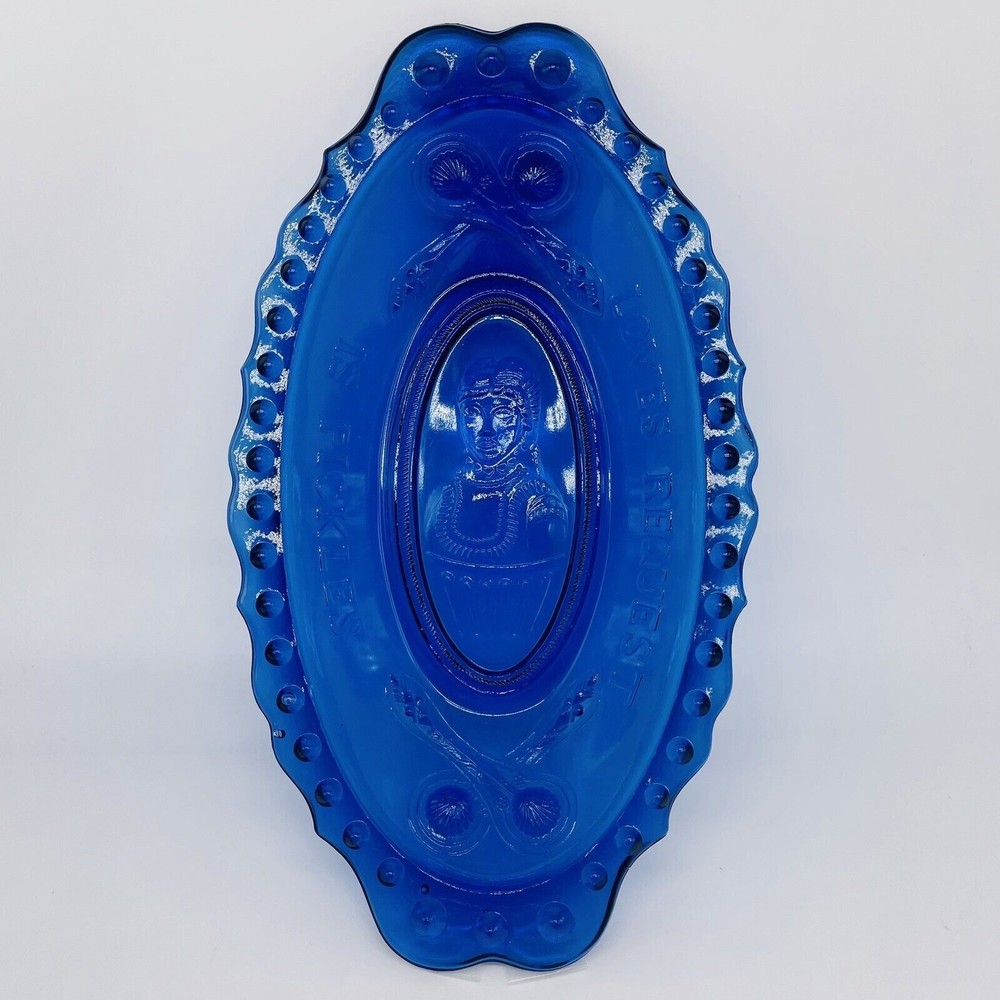 Imperial Glass Loves Request Is Pickles Kate Claxton Relish Dish Tray Blue